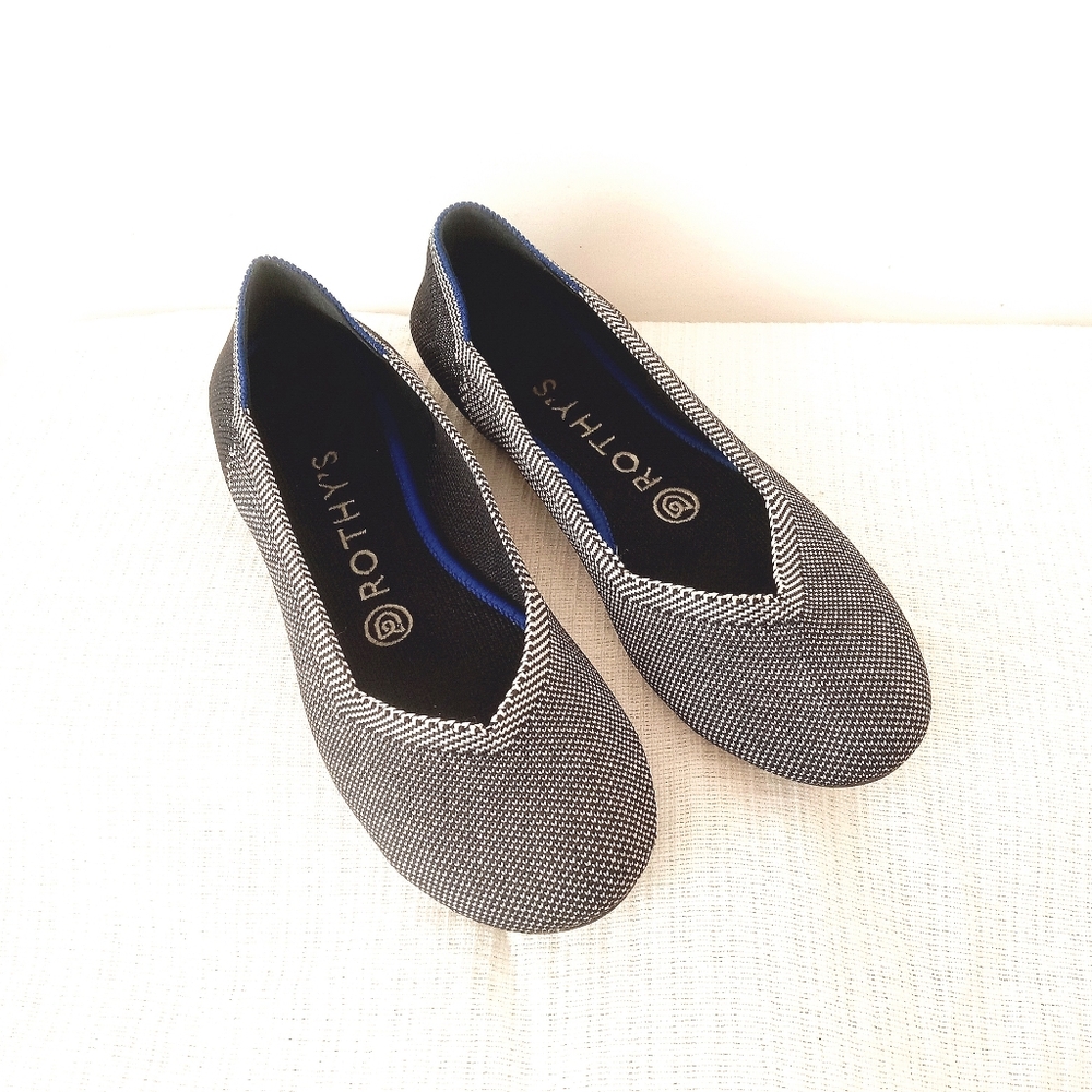 Rothy's The Flat Cloud Grey Birdseye Round Toe Ballet Grey White Size 6.5